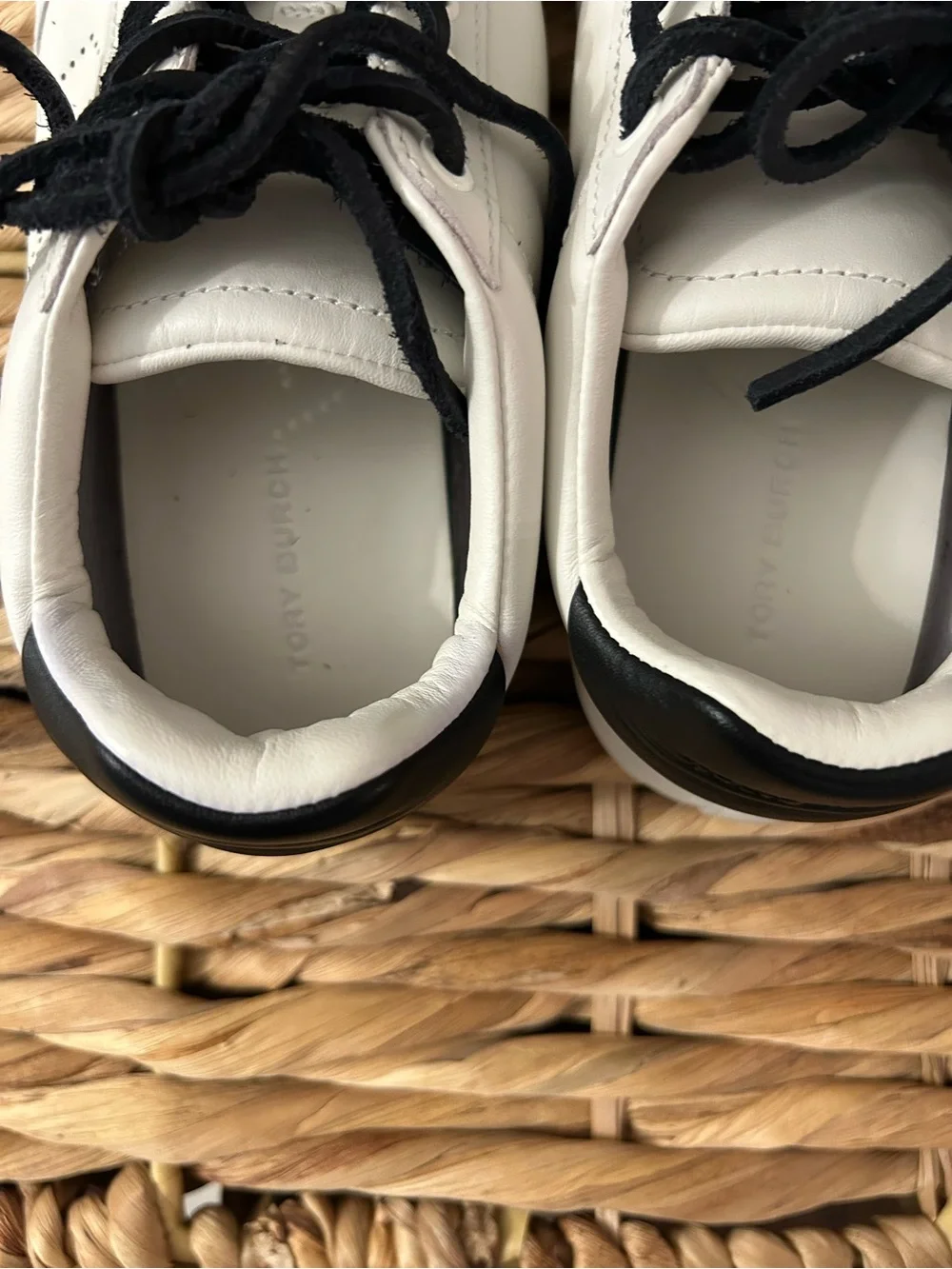 Tory Burch White Leather Sneakers with Black Accents